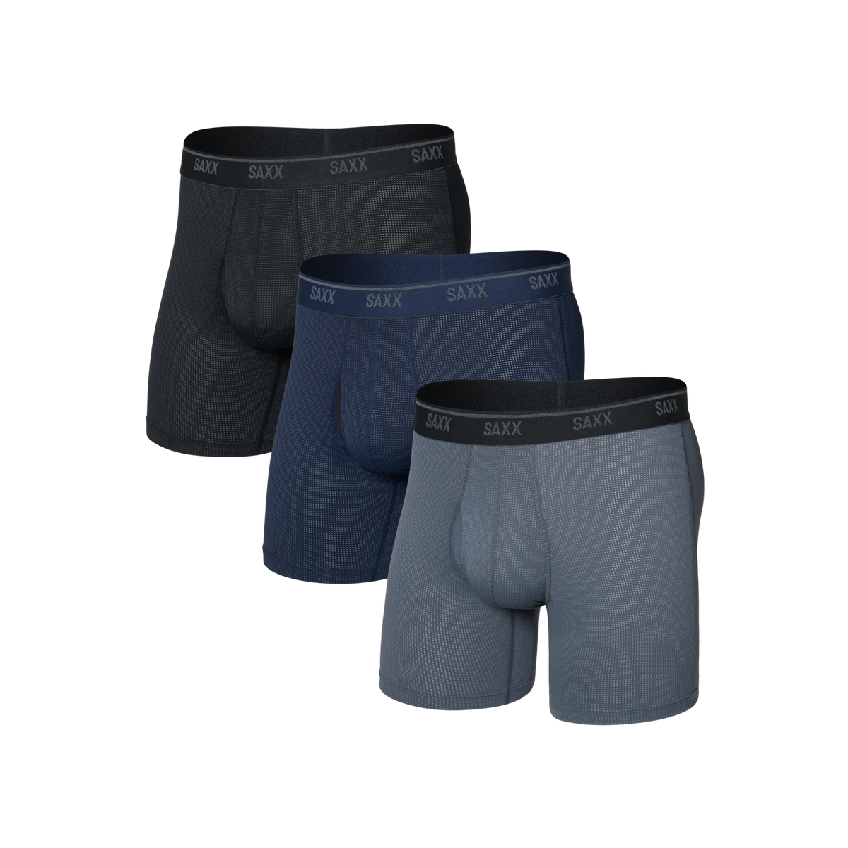 QUEST QUICK-DRY MESH BOXER BRIEF FLY 3PK BLACK/TURBULENCE/MARITIME