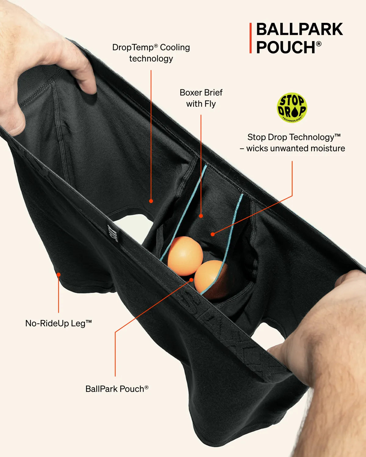 DROPTEMP COOLING COTTON BOXER BRIEF FLY 3PK DK GREY HTHR/DARK INK/BLK